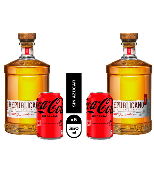 Promo 2x Pisco Republicano Añejado + 12x Coca Cola 350ml